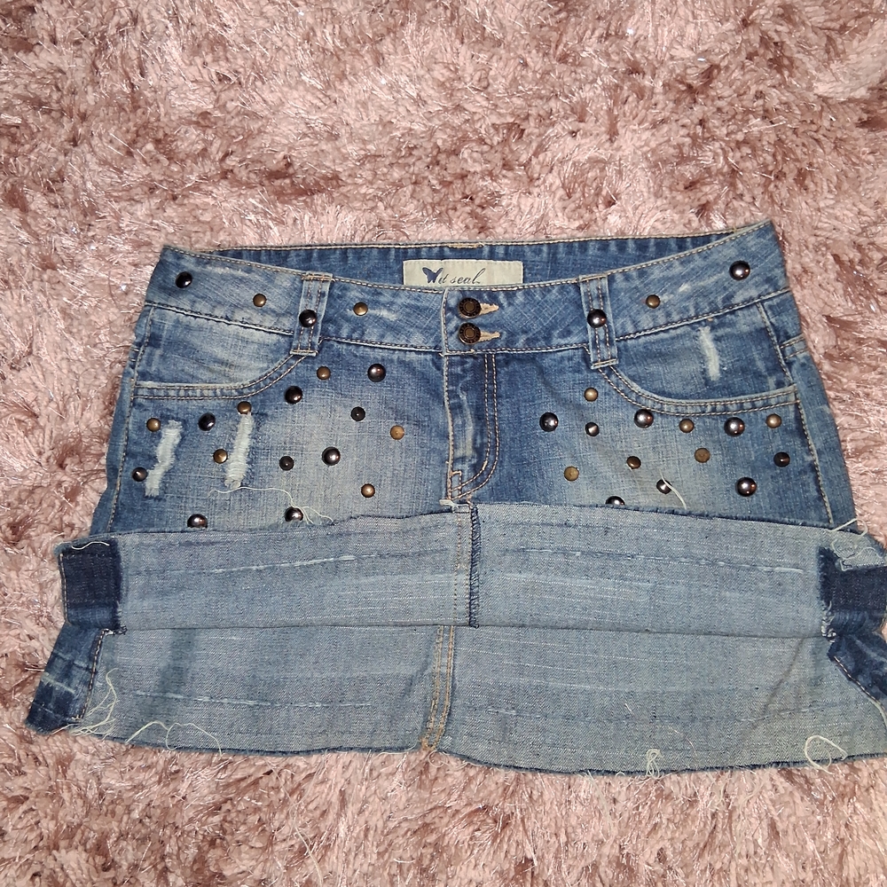 Wet Seal Blue Studded Denim Mini Skirt - Picture 4 of 4